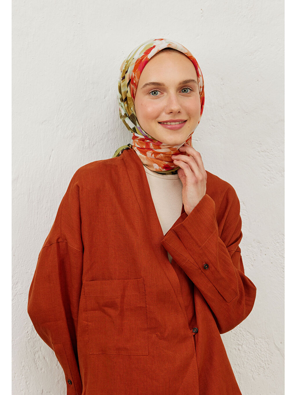 Sarı Sprıng Flora Desen Pamuk Vual Eşarp Işığı-1