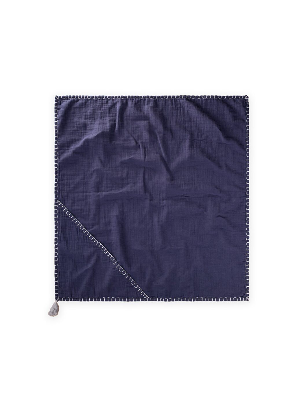 Çift Kat El İşi Müslin Üçgen Havlu (Yıkanmıştır) 75X75 Cm Lacivert-1