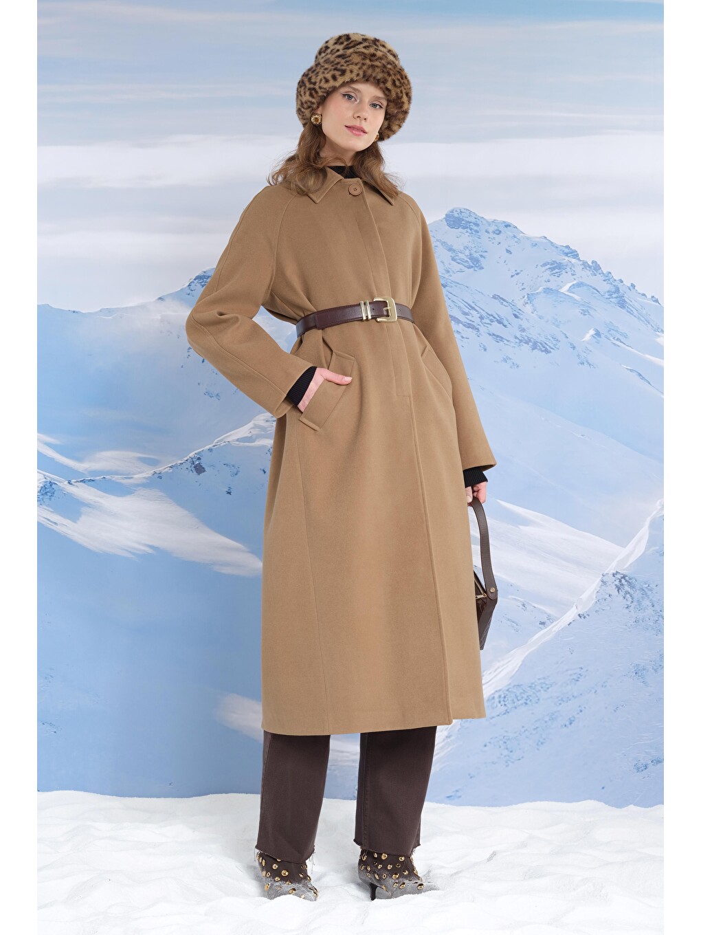 Kahverengi Uzun Kaşe Kaban Camel