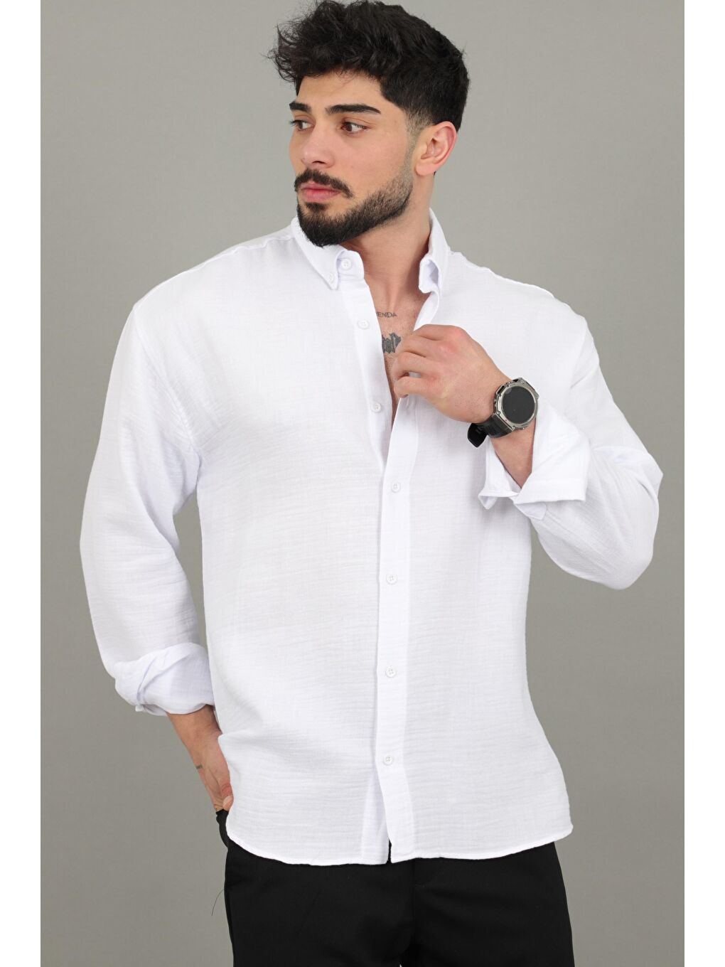 Beyaz Oversize Müslin Yazlık Uzun Kol Gömlek MRS 202_40417-1