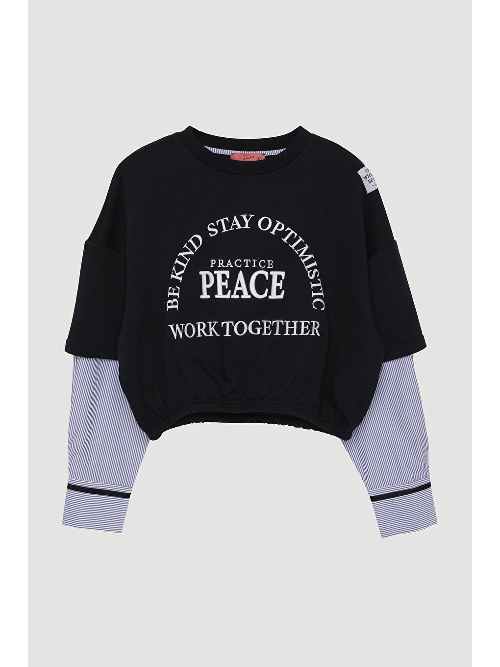 Kolları Çizgi Matchli Beli Lastikli Sweatshirt Lacivert