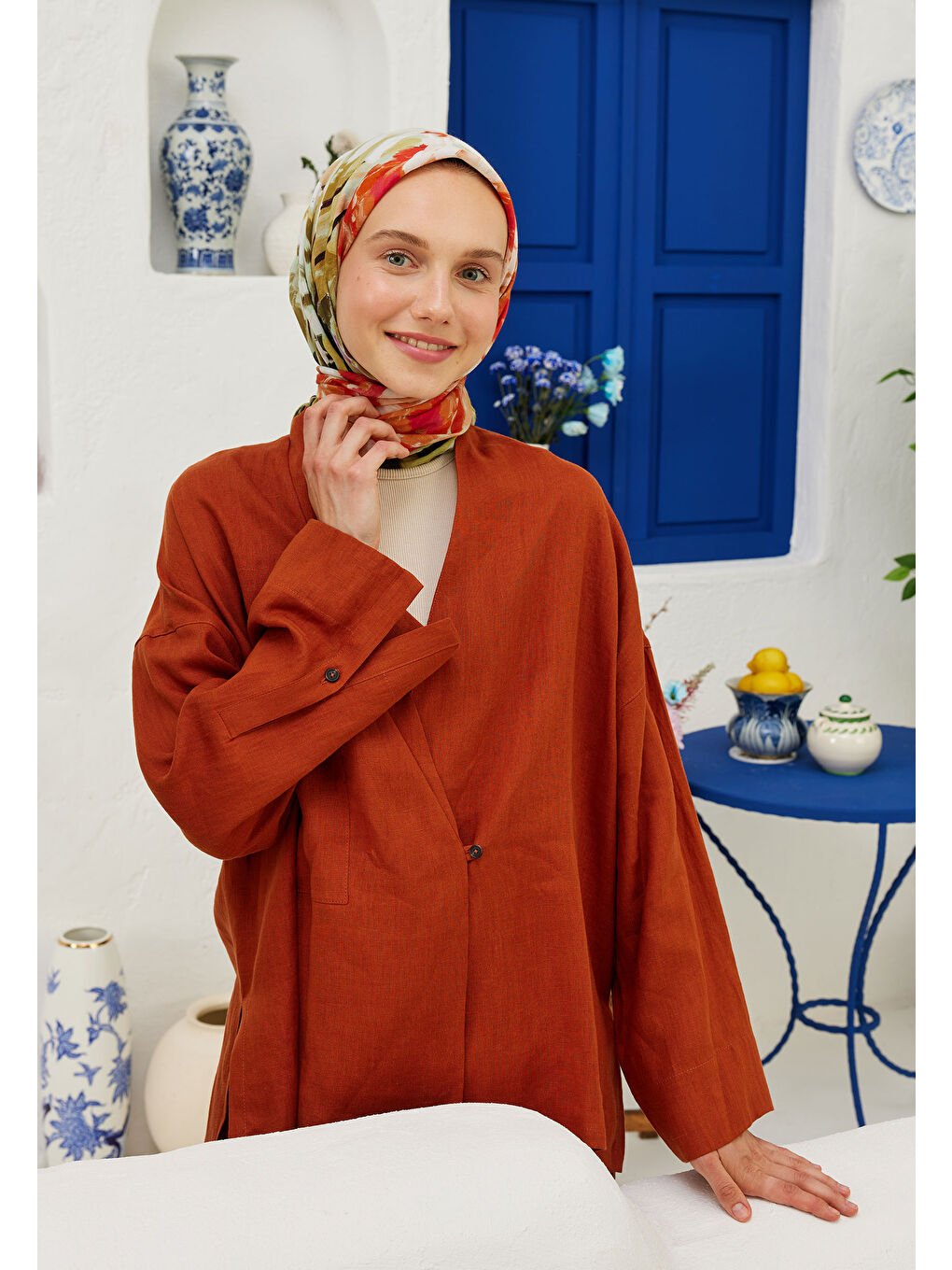 Sarı Sprıng Flora Desen Pamuk Vual Eşarp Işığı-2