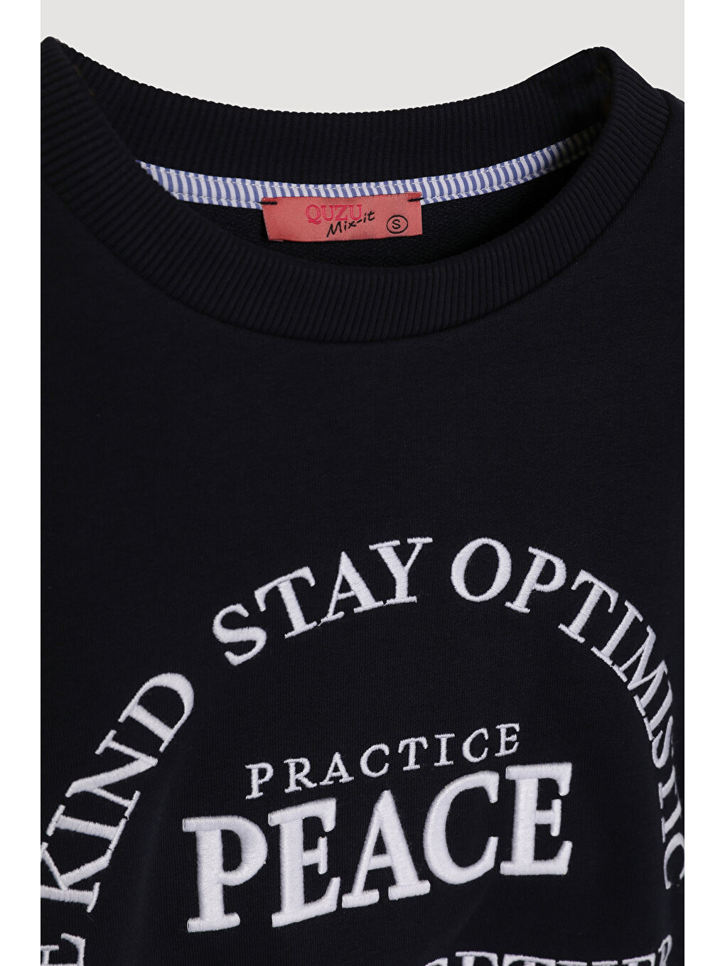 Kolları Çizgi Matchli Beli Lastikli Sweatshirt Lacivert-1