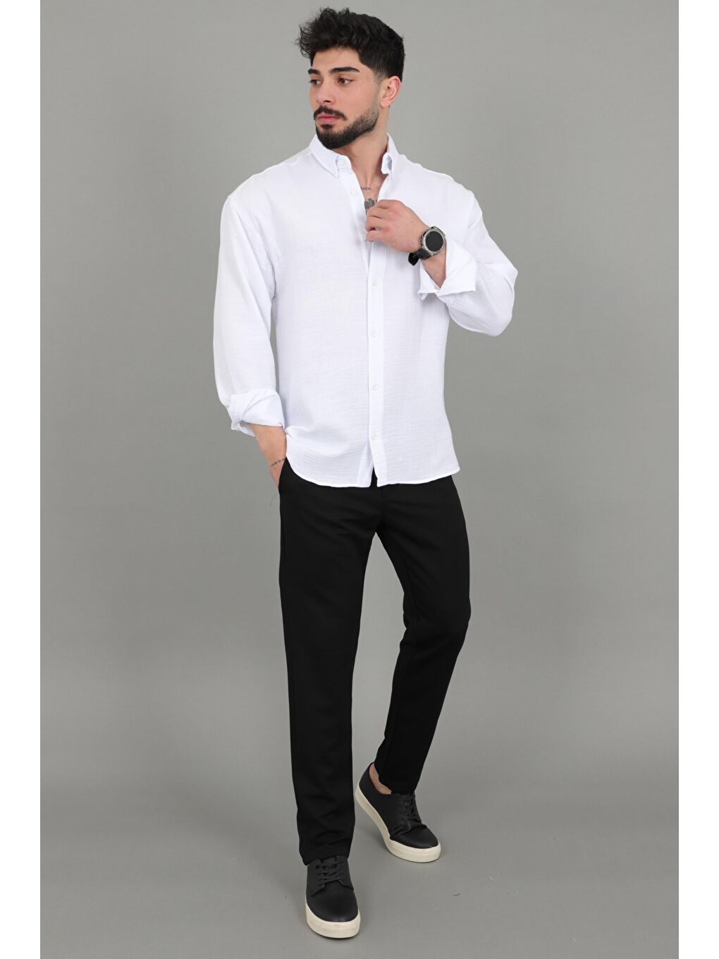 Beyaz Oversize Müslin Yazlık Uzun Kol Gömlek MRS 202_40417-3