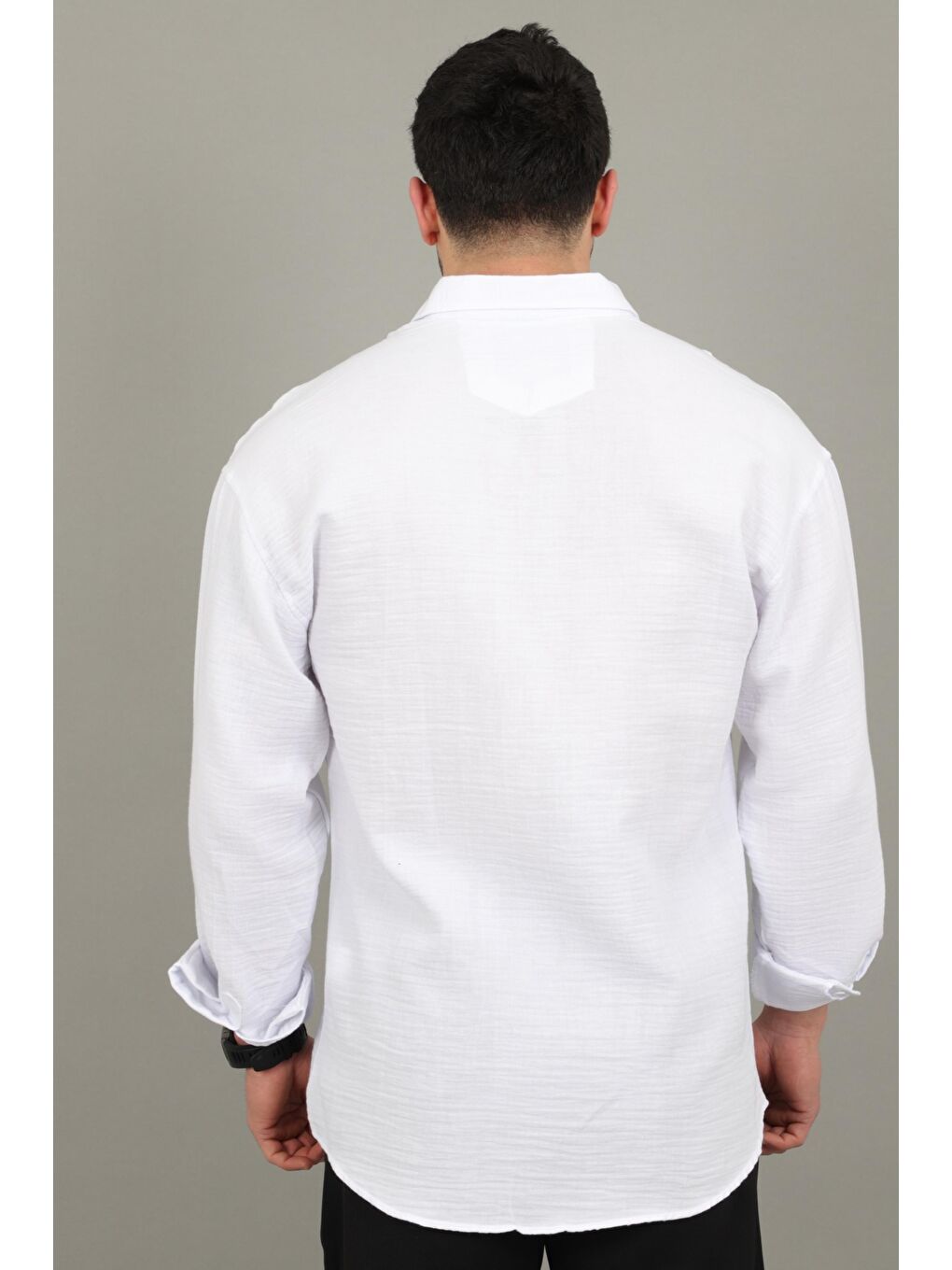 Beyaz Oversize Müslin Yazlık Uzun Kol Gömlek MRS 202_40417-4