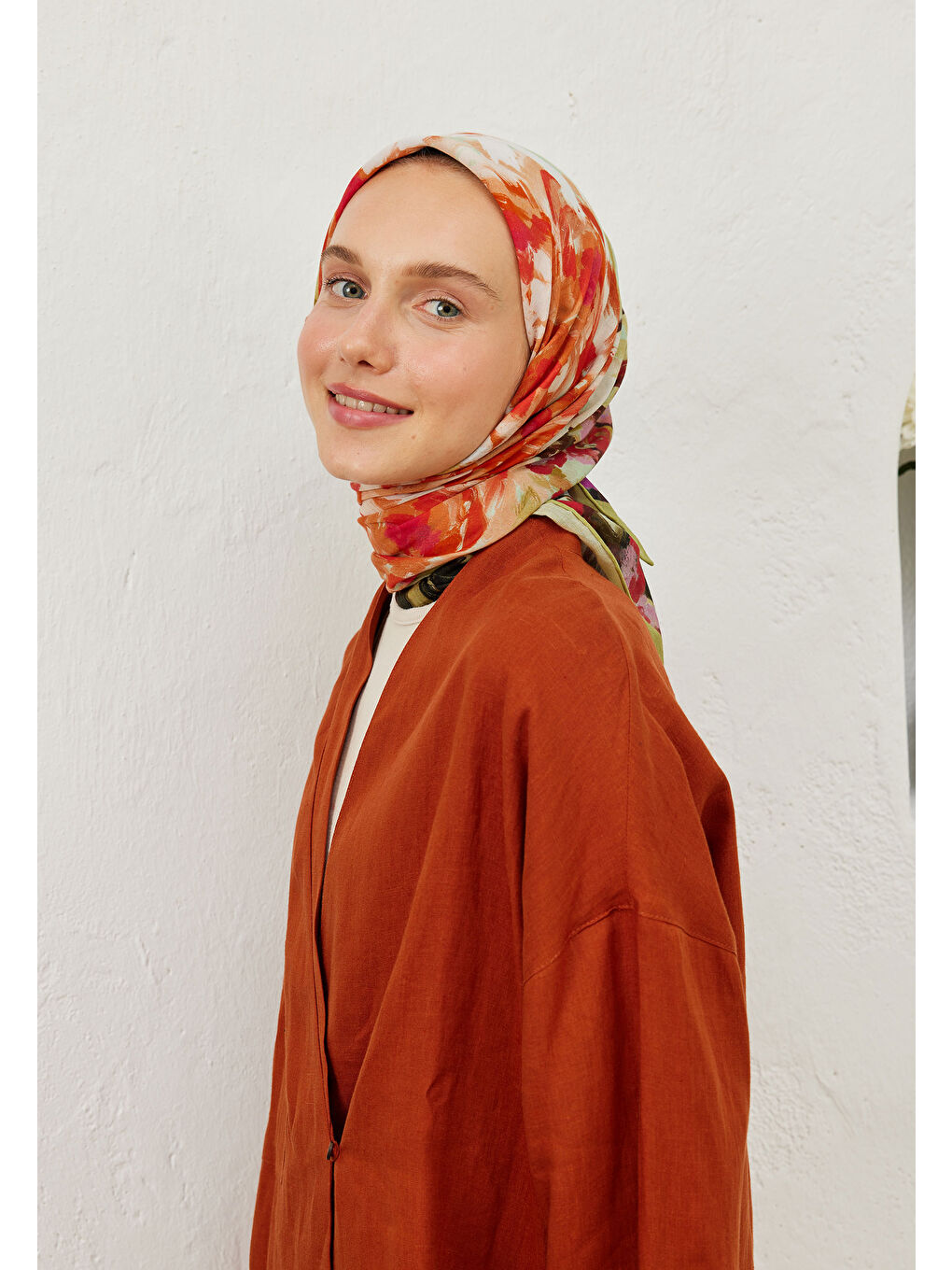 Sarı Sprıng Flora Desen Pamuk Vual Eşarp Işığı-3