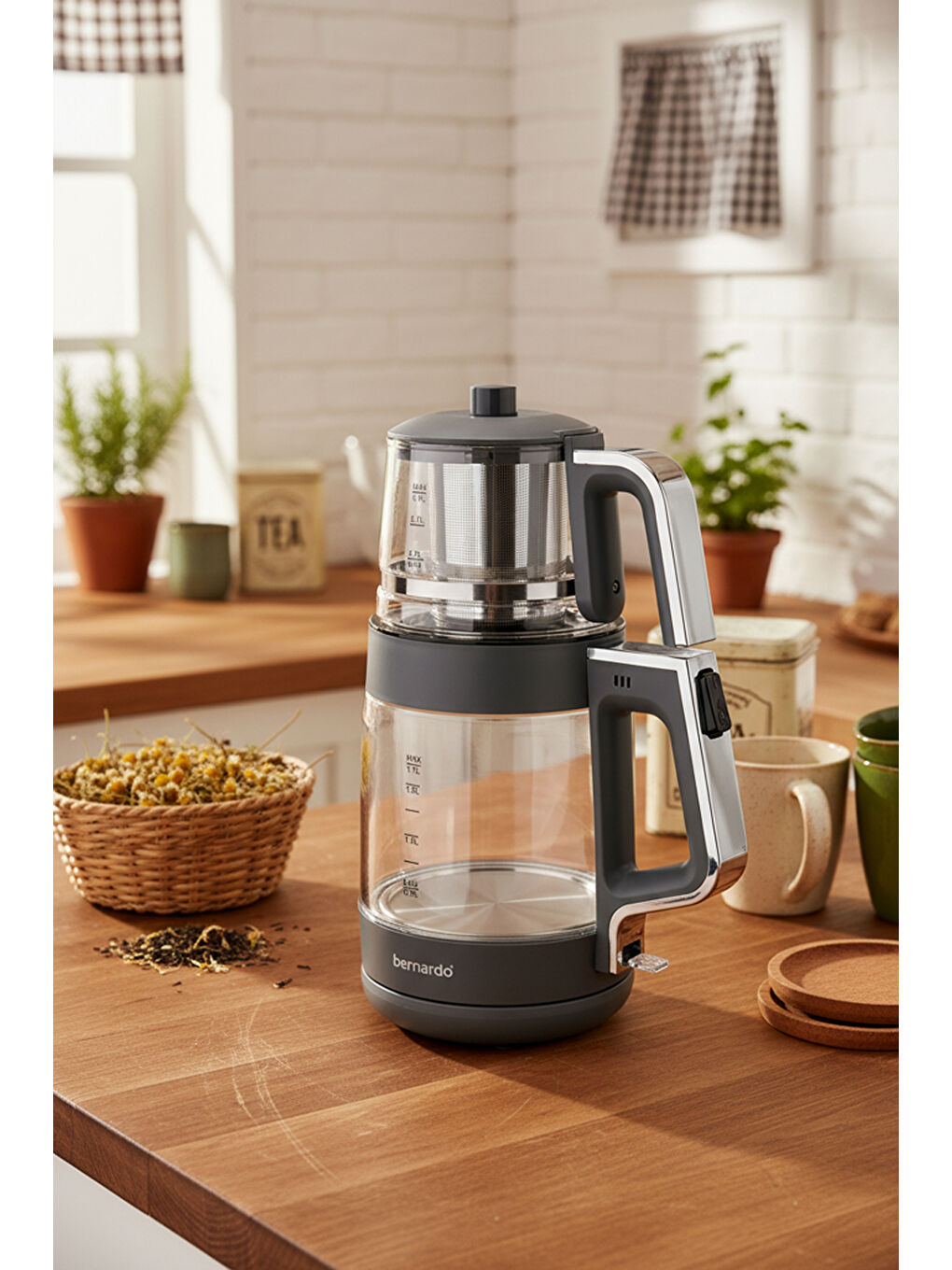 Napoli Cam Demlikli Çay Makinesi Antrasit-1