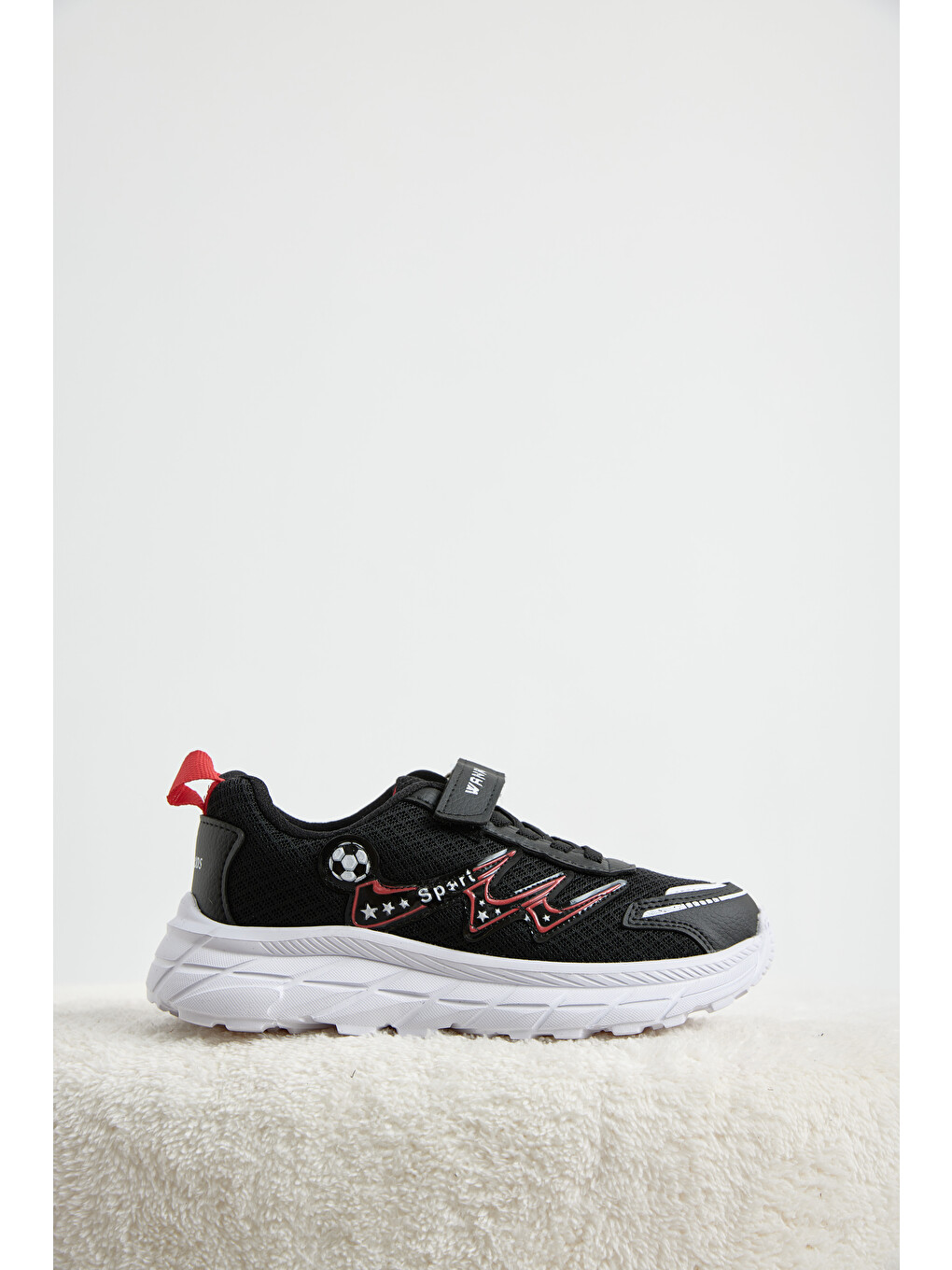 Çocuk Unisex Siyah Rahat Kalıp Nefes Alabilen Cırtlı Sneaker