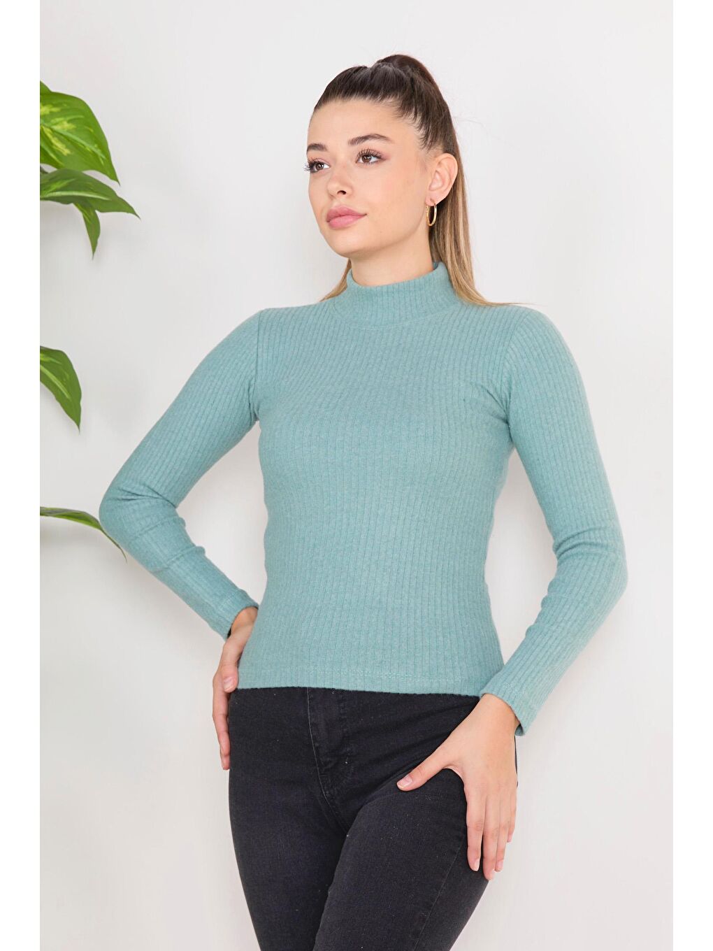 Yarım Balıkçı Yaka Kadın Yeşil Crop - 23135