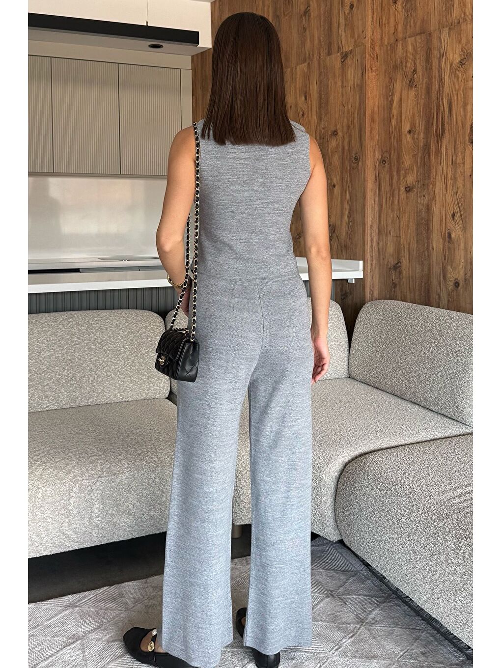 Gri Gömlek Yaka Yelek Pantolon Triko İkili Takım-3