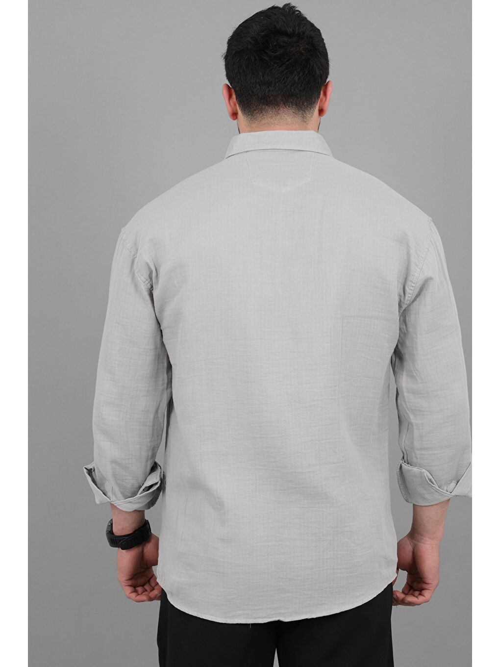 Gri Oversize Müslin Yazlık Uzun Kol Gömlek MRS 202_40417-4