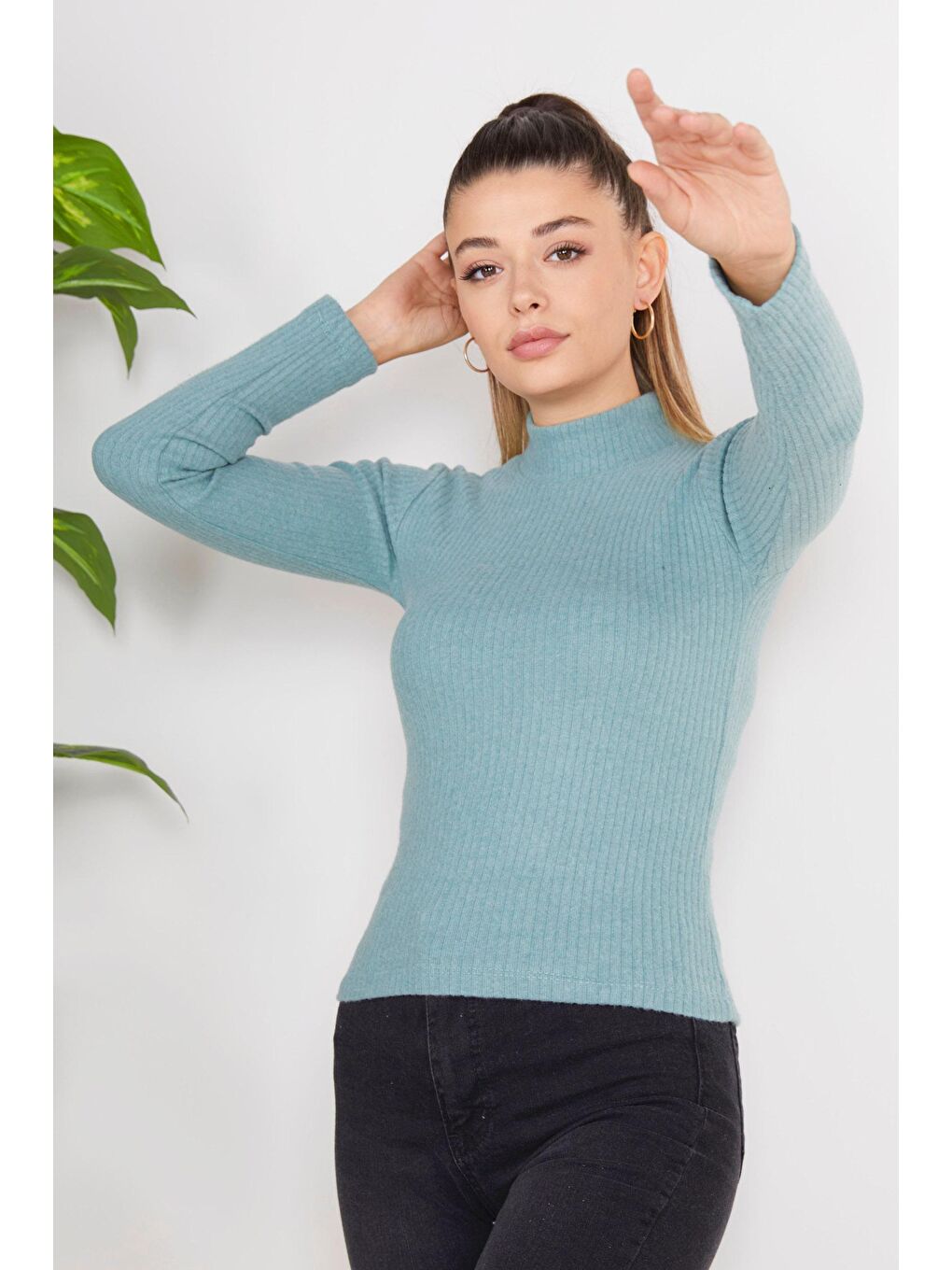 Yarım Balıkçı Yaka Kadın Yeşil Crop - 23135-1