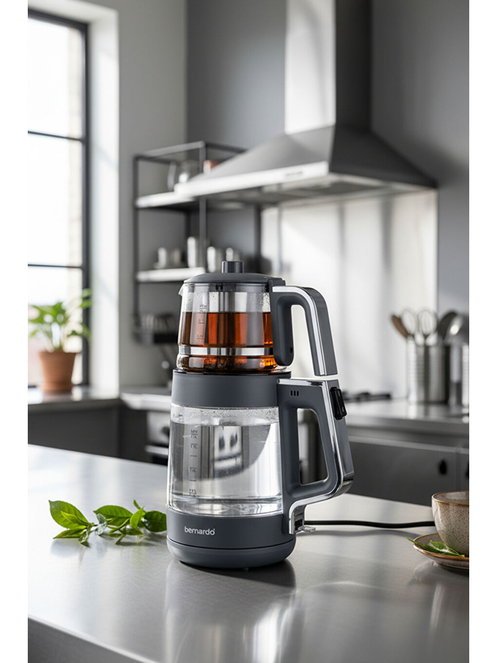 Napoli Cam Demlikli Çay Makinesi Antrasit-2