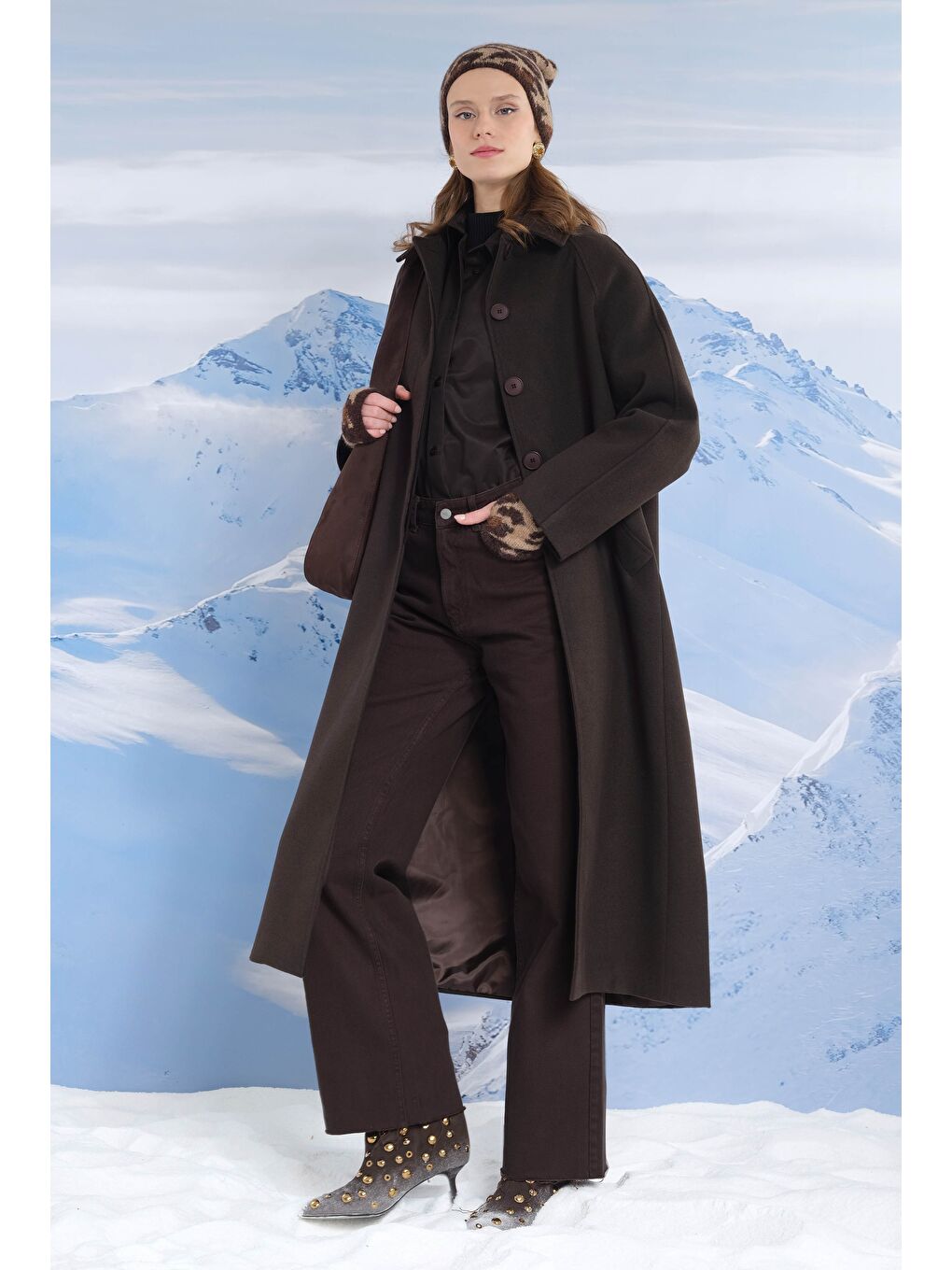 Kahverengi Uzun Kaşe Kaban Koyu Kahve-1