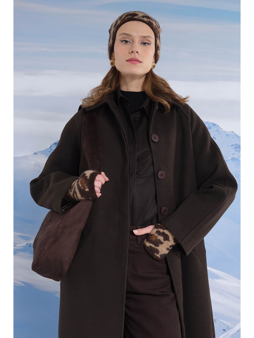 Kahverengi Uzun Kaşe Kaban Koyu Kahve-2