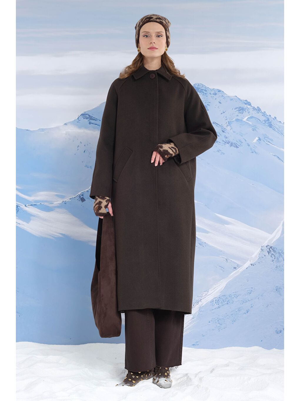 Kahverengi Uzun Kaşe Kaban Koyu Kahve-3