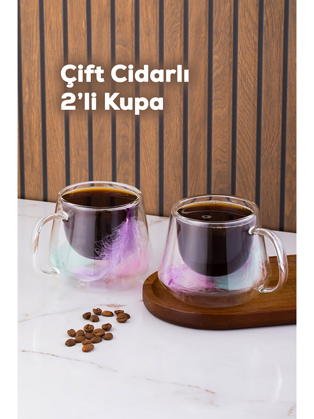 Renksiz 16798 Double Feather Çift Cidarlı Kupa 2 Adet 200 ml-1