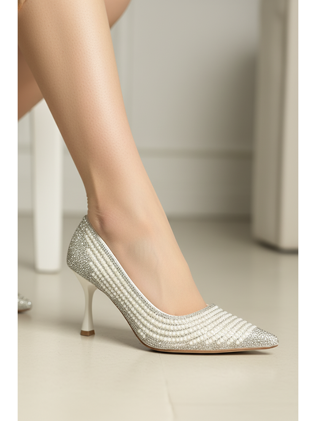 Beyaz Kadın Topuklu Ayakkabı V820772109-3