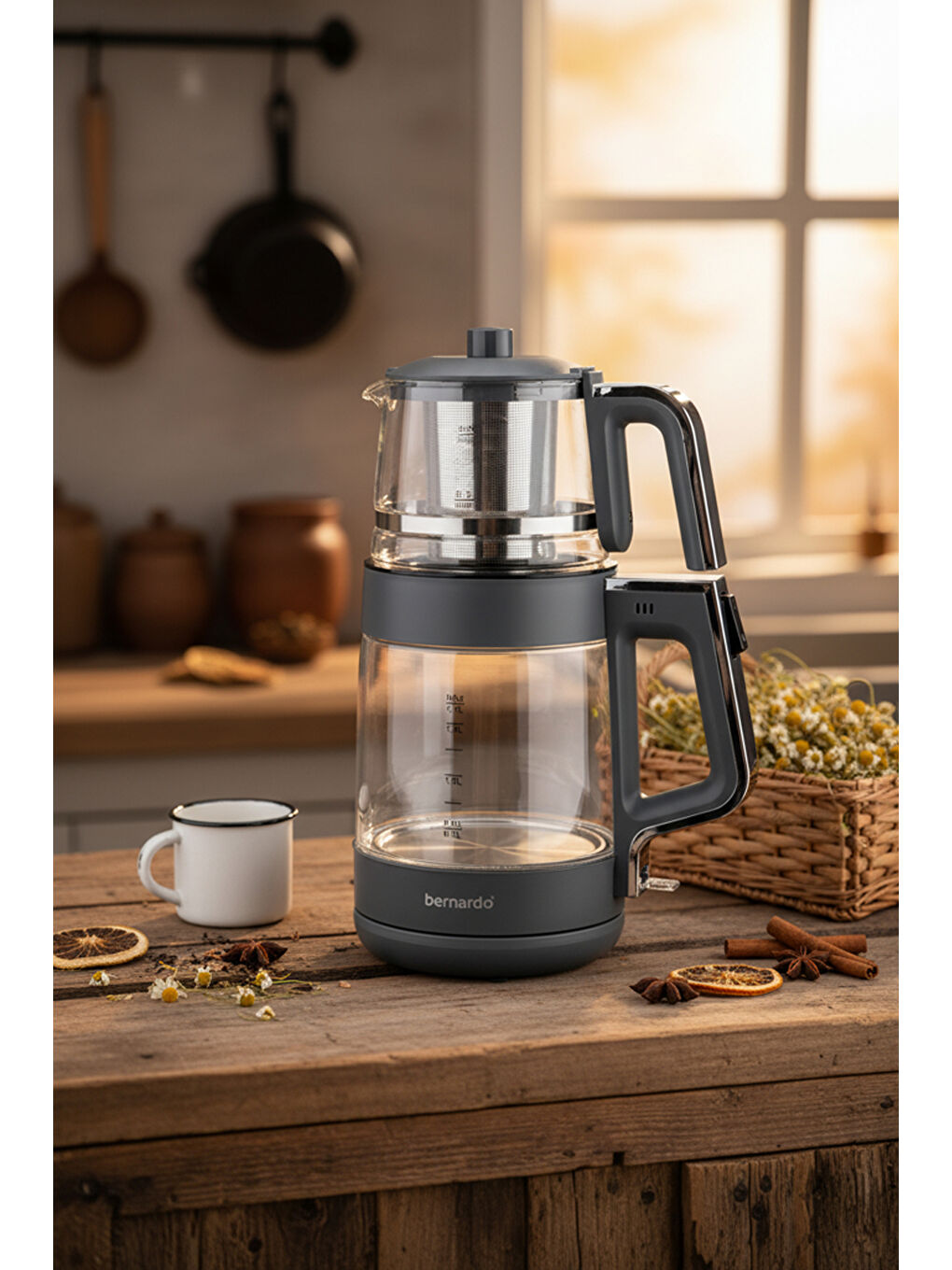 Napoli Cam Demlikli Çay Makinesi Antrasit-3