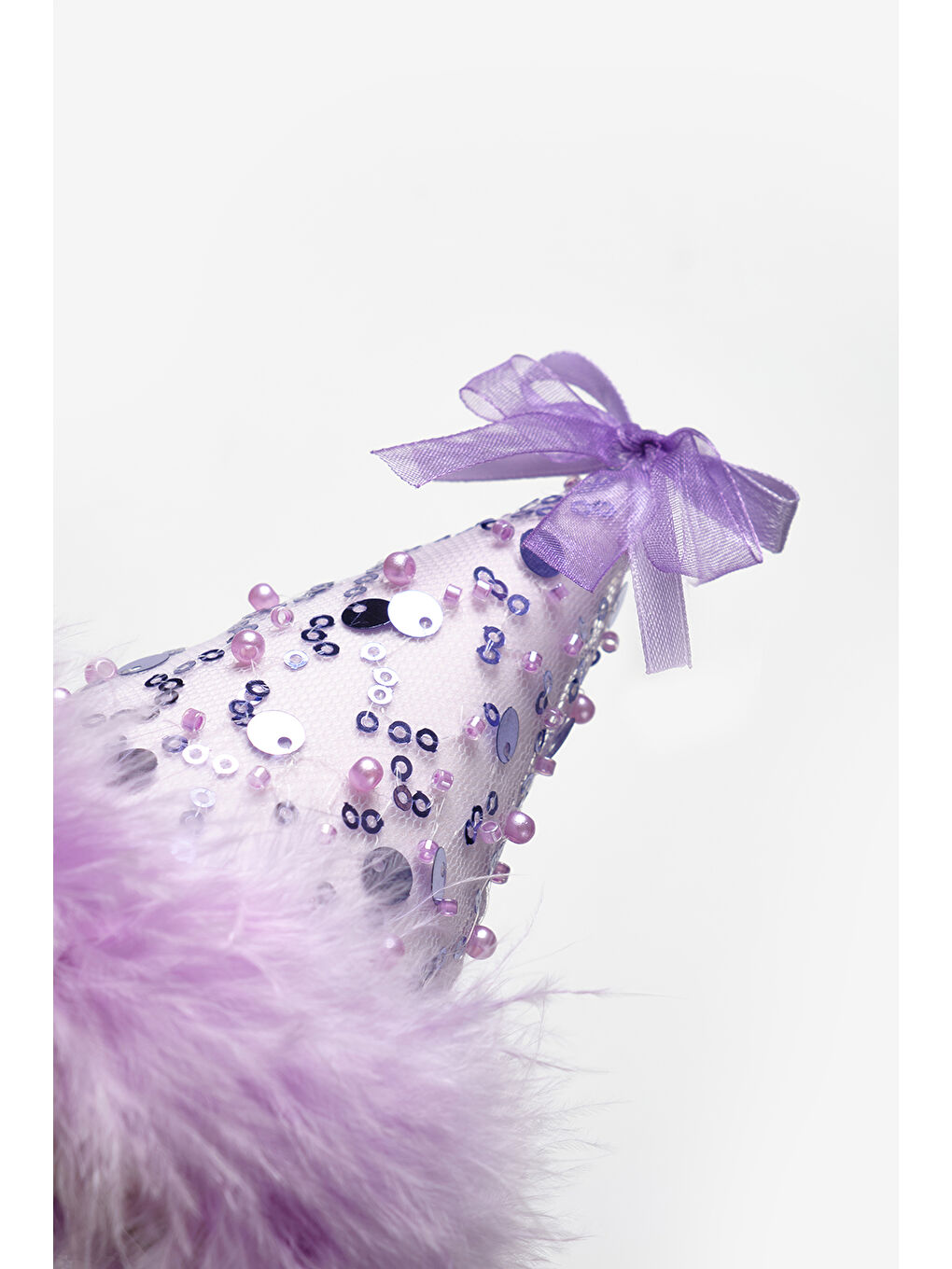 Lila Fiyonk Detaylı Pullu Kız Çocuk Klipsli Doğum Günü Huni Taç-2