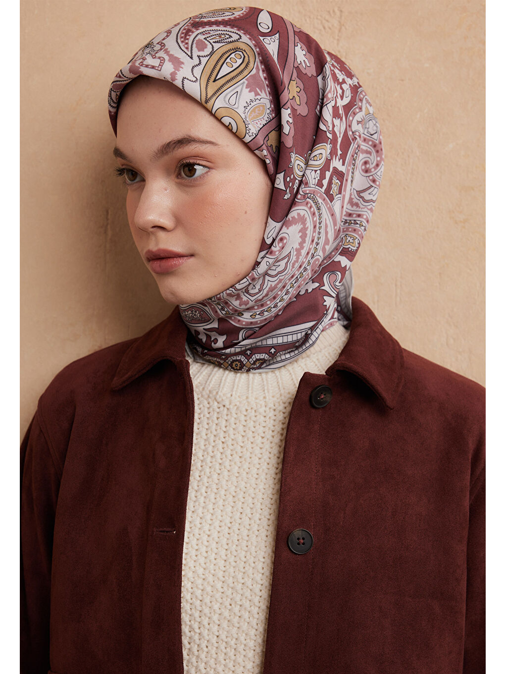 Lena Desen Pamuk İpek Eşarp Vıntage Pembe-1