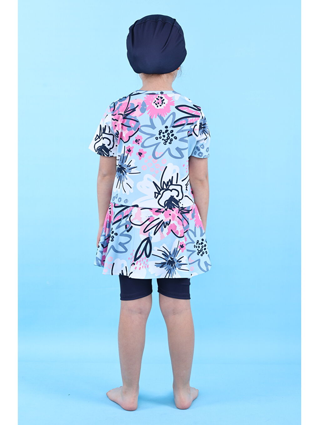 Kalp Desenli Lacivert Kız Çocuk Boneli Mayo Takımı-2