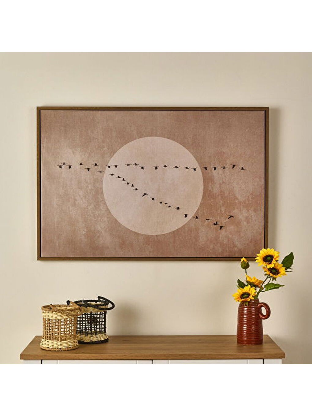 Deco Pajaros Tablo - Bej - 90x60 cm