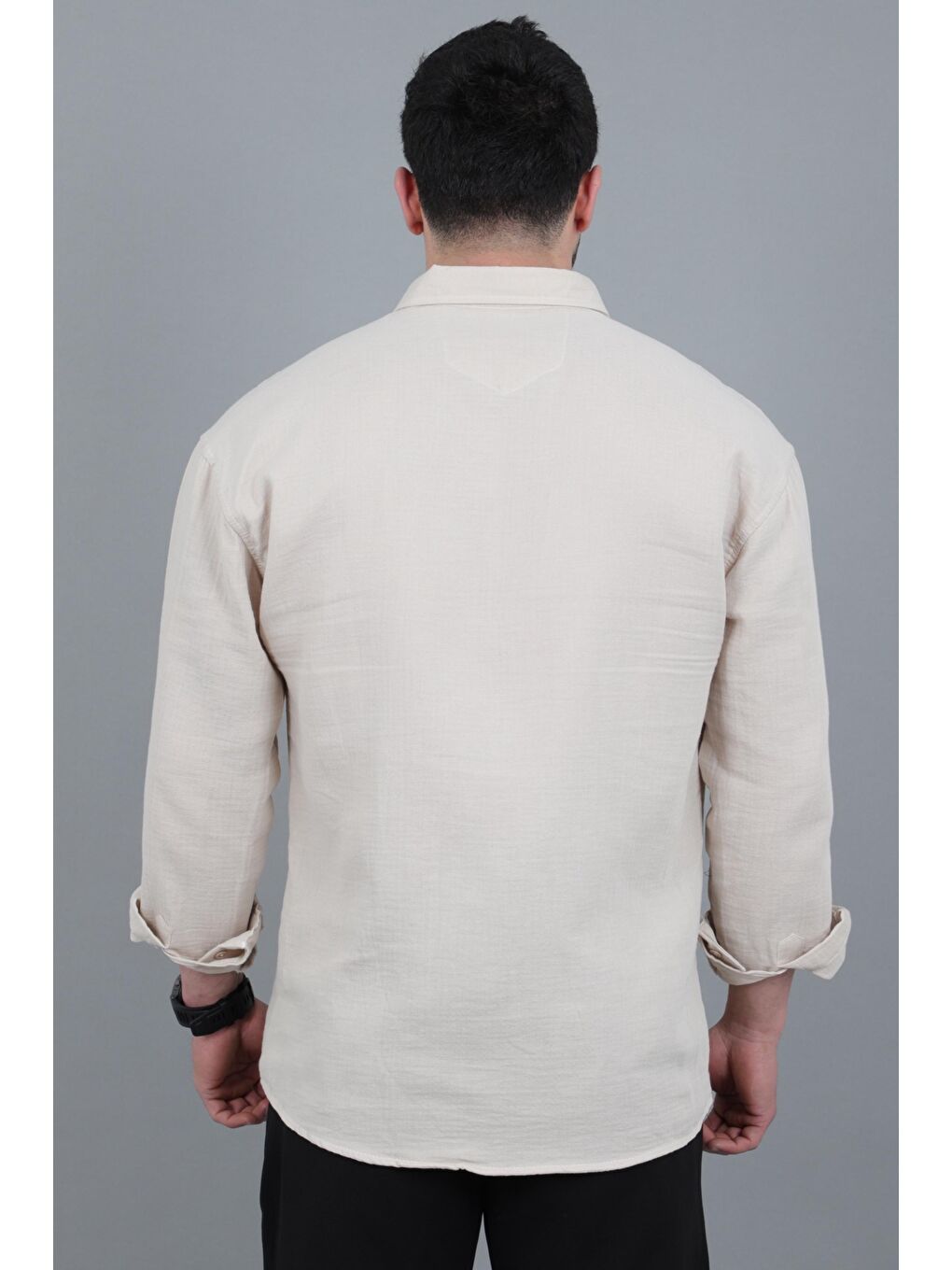 Bej Oversize Müslin Yazlık Uzun Kol Gömlek MRS 202_40417-4