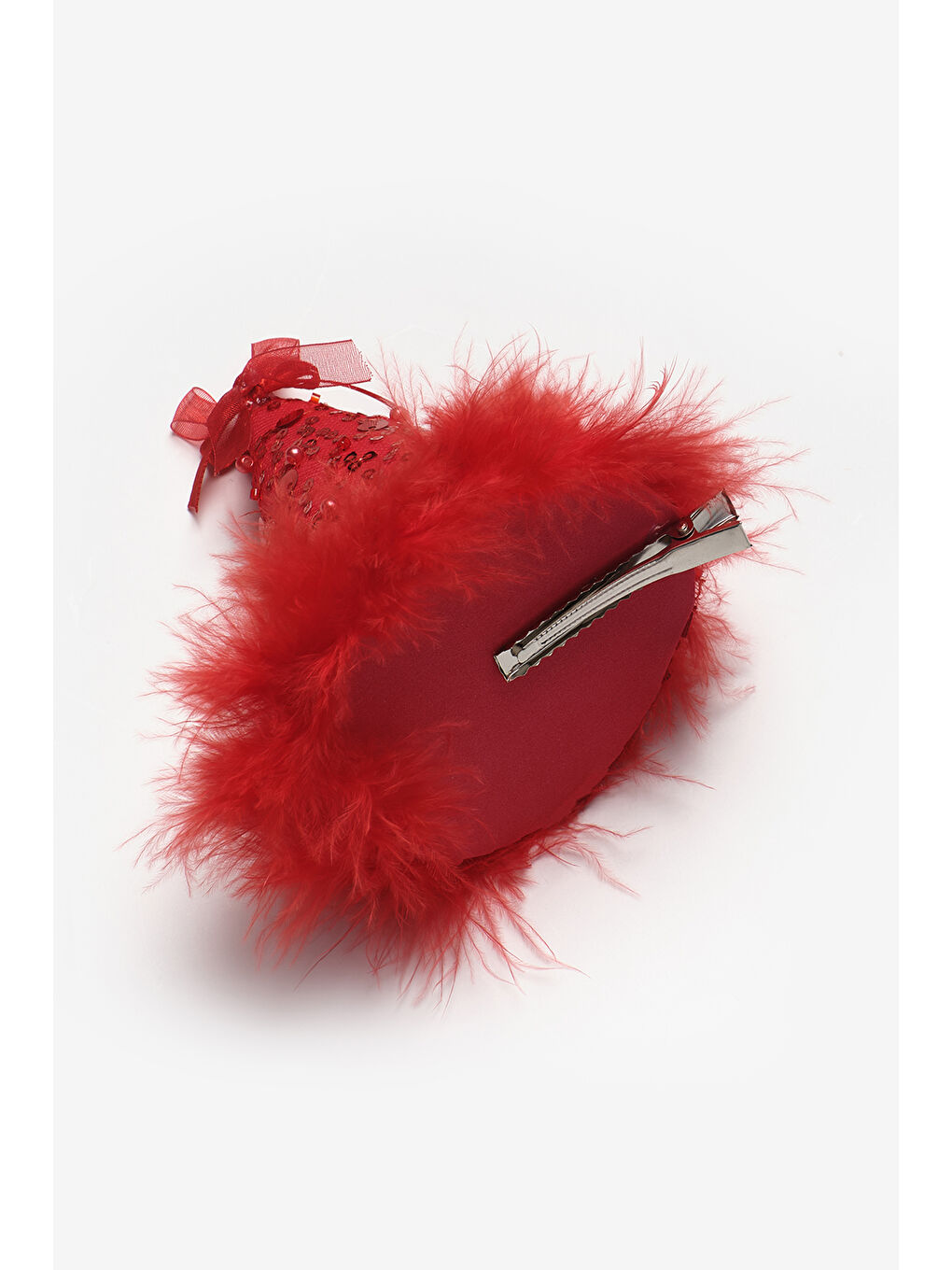 Kırmızı Fiyonk Detaylı Pullu Kız Çocuk Klipsli Doğum Günü Huni Taç-1