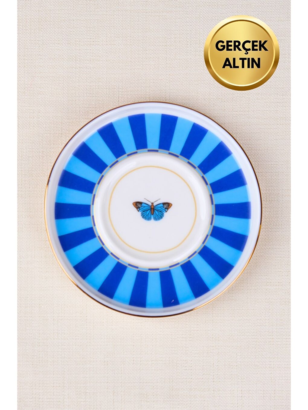 Karışık Porselen Butterfly Collection Altın Yaldızlı Çay Tabağı 11,8cm Mavi Tekli