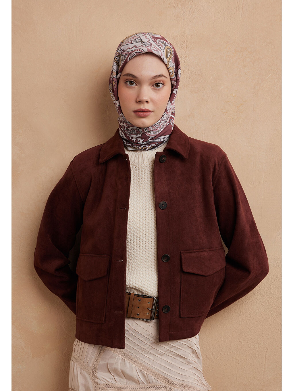 Lena Desen Pamuk İpek Eşarp Vıntage Pembe-2