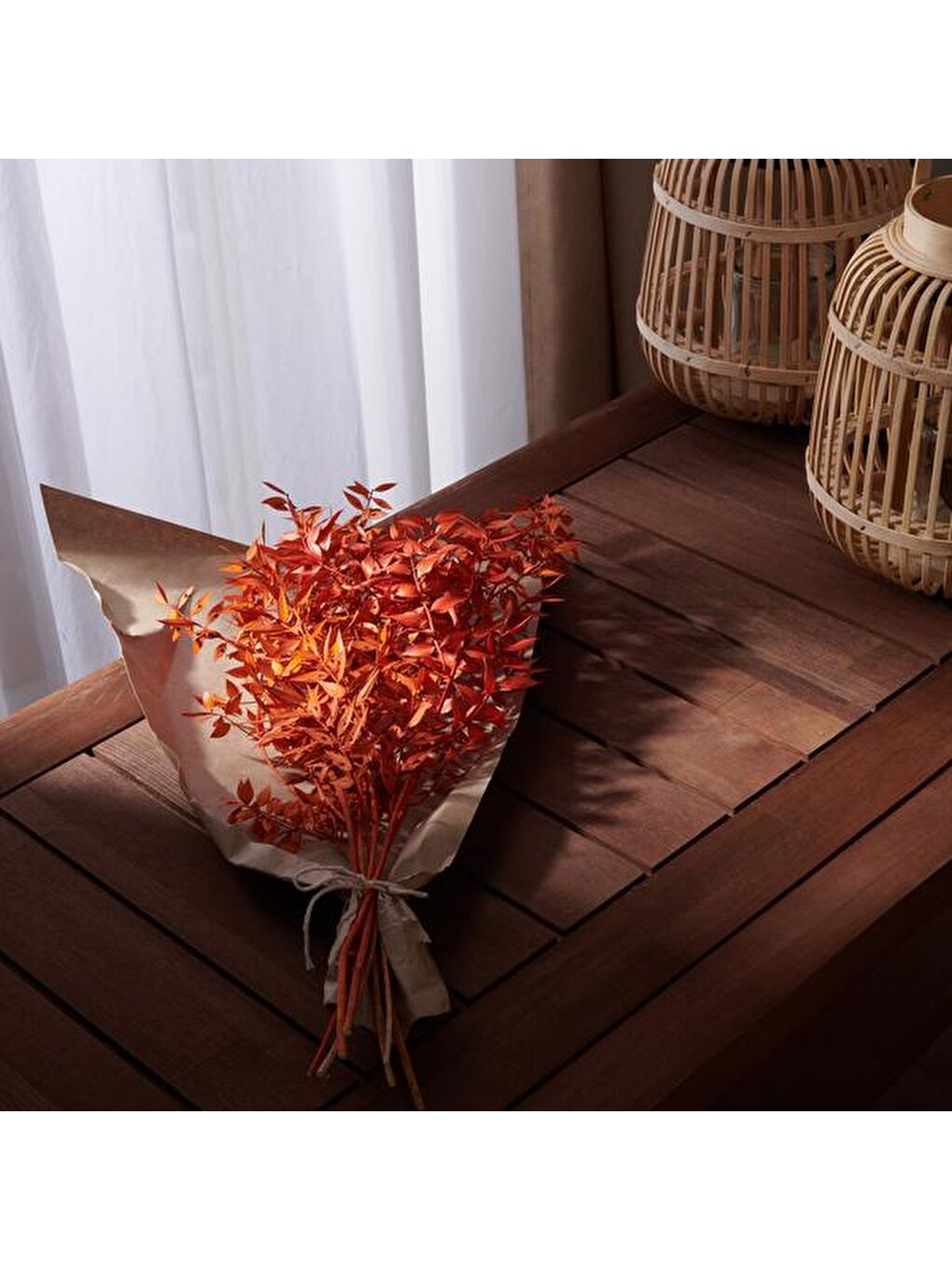 Deco Ruscus Yapay Çiçek - Turuncu - 50x20 cm-1