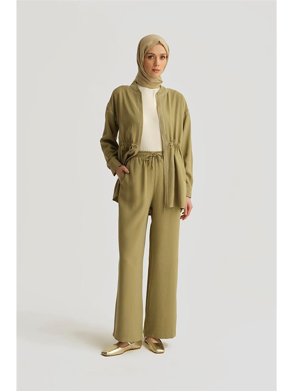 Lastikli Lyocell Pantolon 25Yd4229-2 Haki