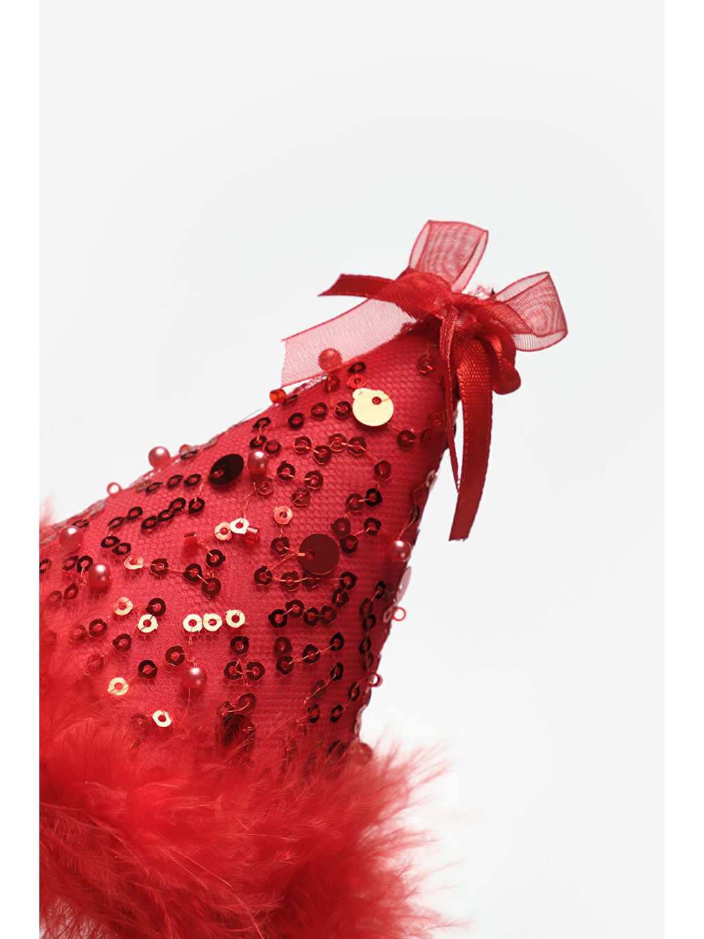 Kırmızı Fiyonk Detaylı Pullu Kız Çocuk Klipsli Doğum Günü Huni Taç-2