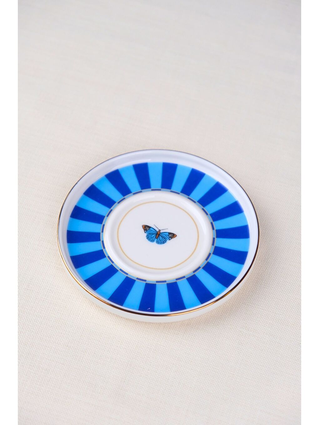 Karışık Porselen Butterfly Collection Altın Yaldızlı Çay Tabağı 11,8cm Mavi Tekli-1