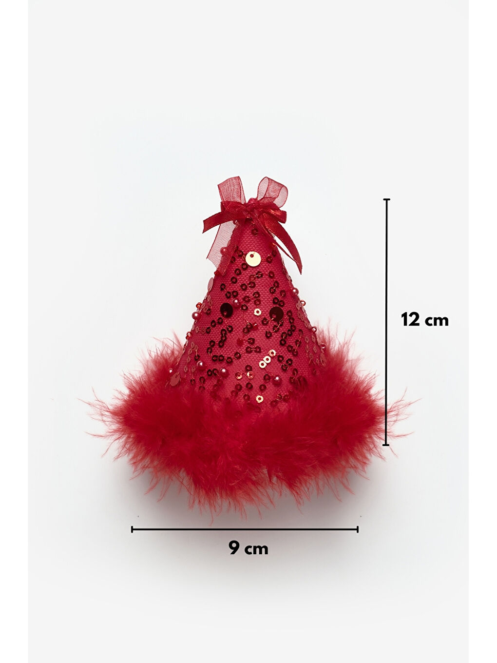 Kırmızı Fiyonk Detaylı Pullu Kız Çocuk Klipsli Doğum Günü Huni Taç-3