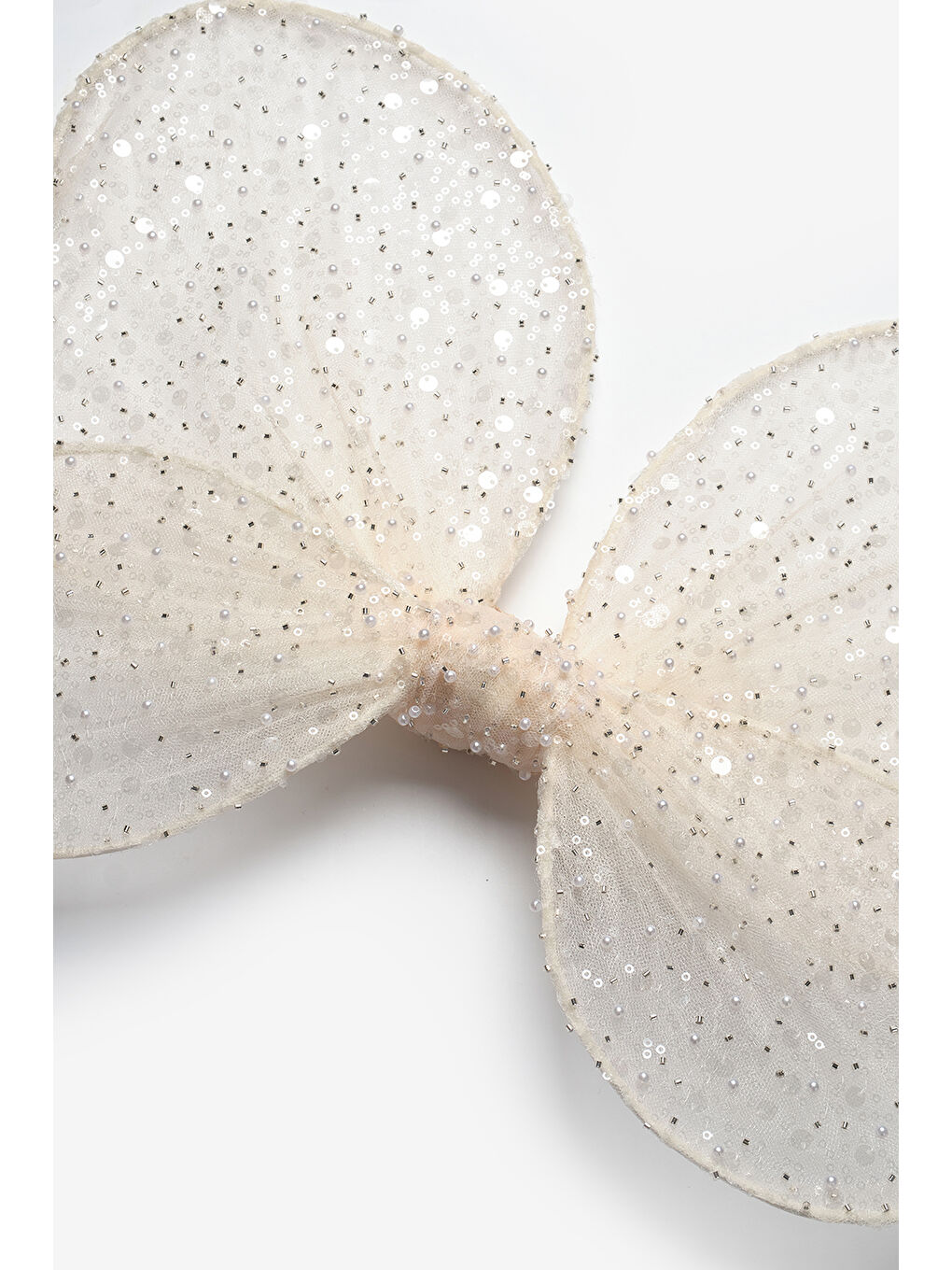 Ekru Pullu Boncuklu 3'lü Kelebek Kanat Asa Taç Set-4