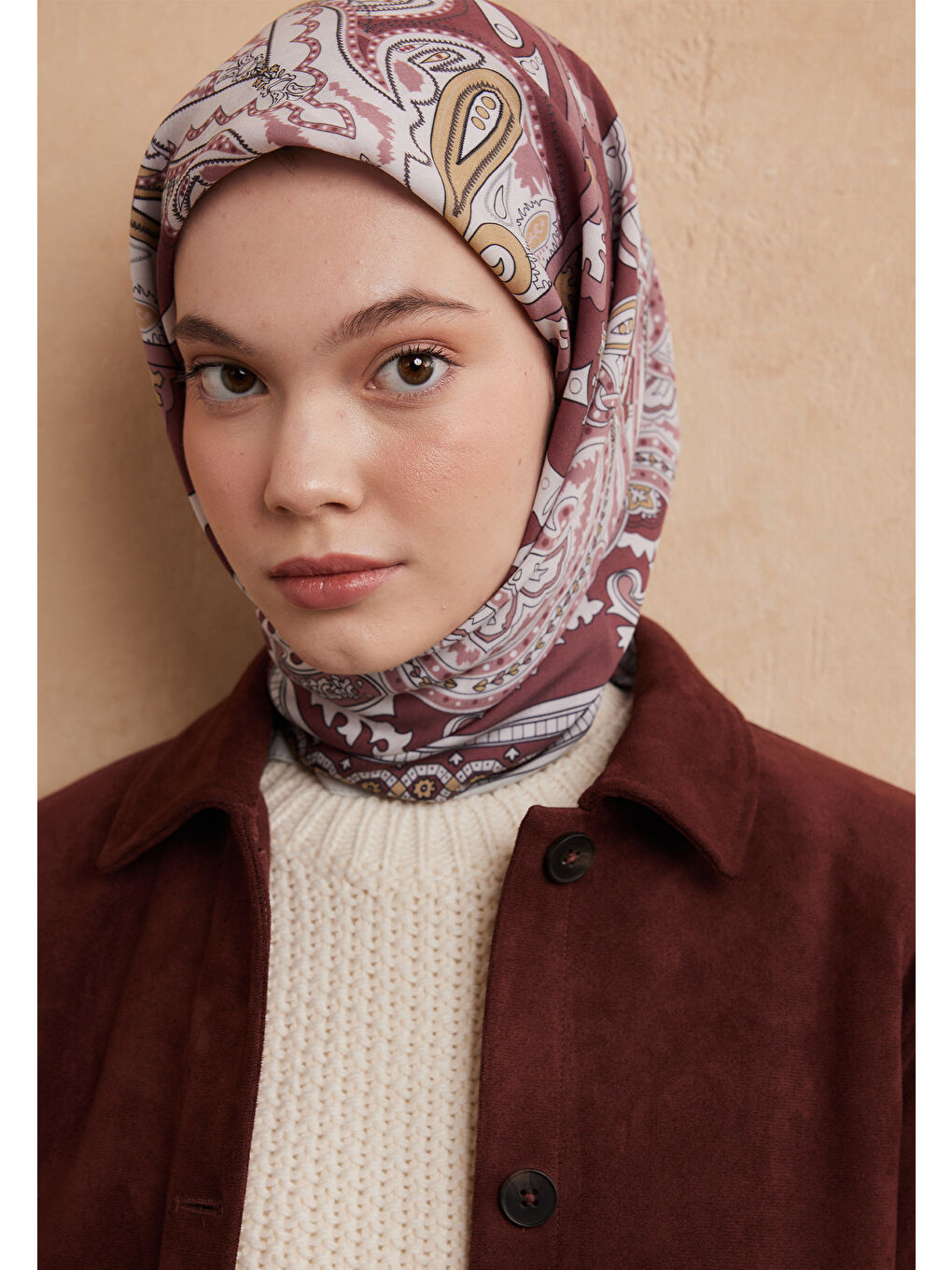 Lena Desen Pamuk İpek Eşarp Vıntage Pembe-3