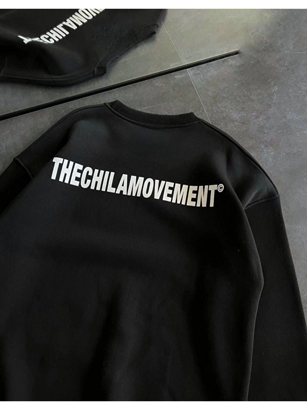 Kışlık Bisiklet Yaka Oversize Baskılı Sweatshirt - Siyah-3