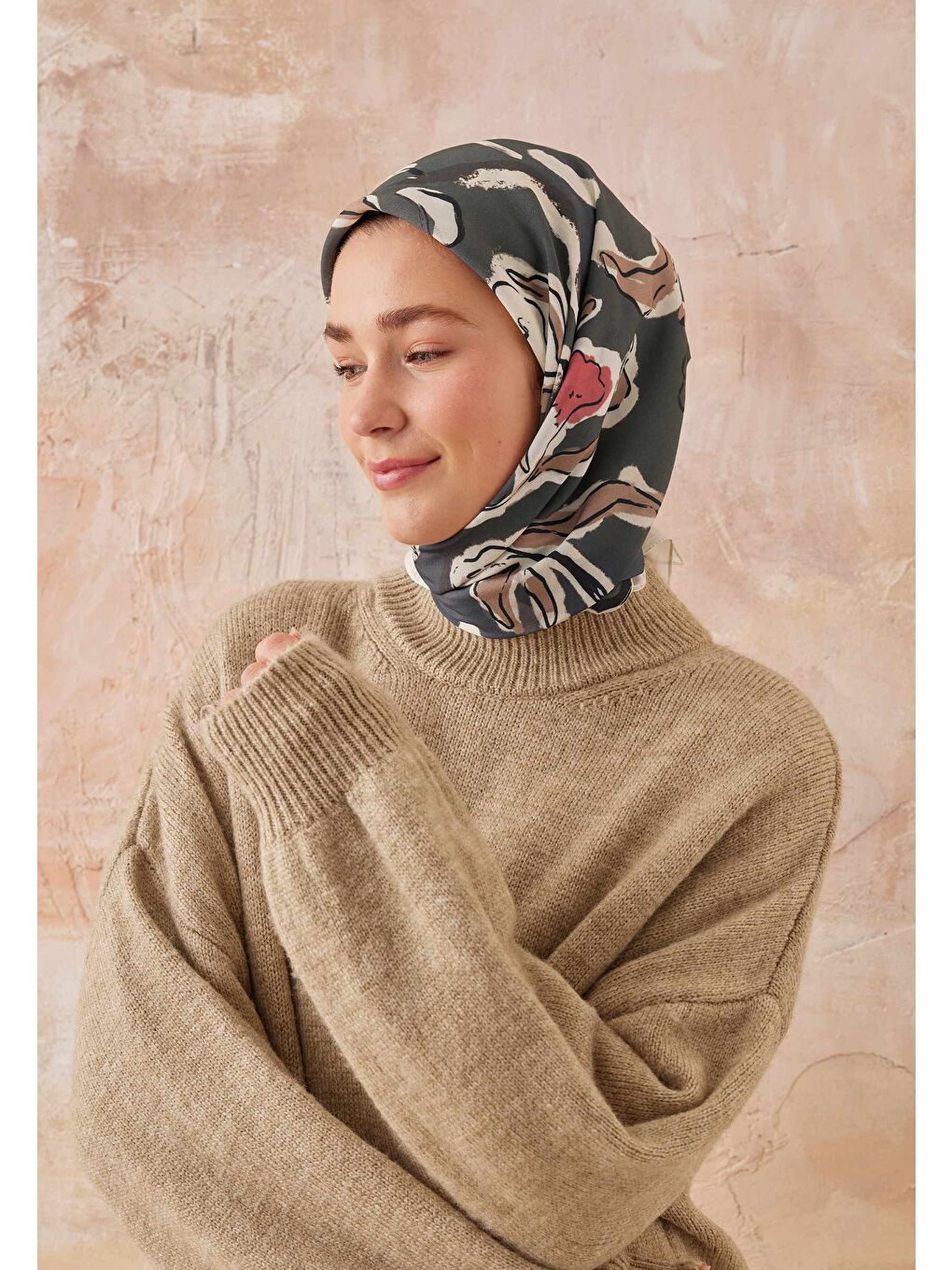 Gri Aspen Desen Pamuk İpek Eşarp Koyu Grı-2