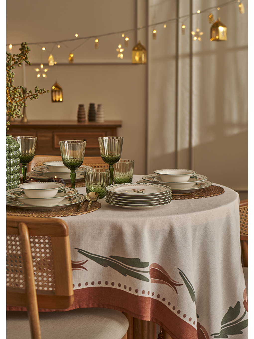 Ekru Tulip Baskılı Masa Örtüsü Krem (150x250 cm)-5