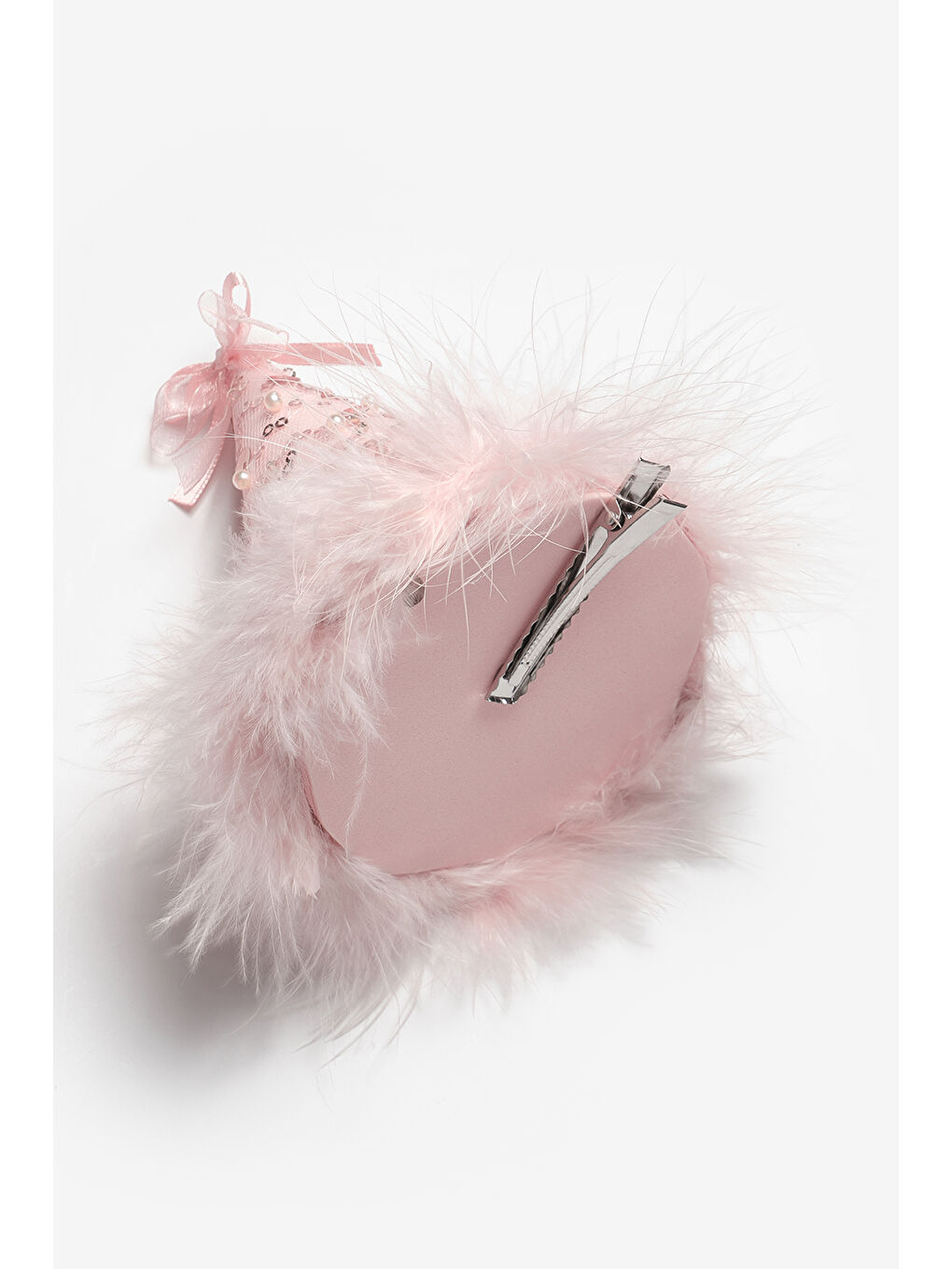 Pembe Somon Fiyonk Detaylı Pullu Kız Çocuk Klipsli Doğum Günü Huni Taç-1