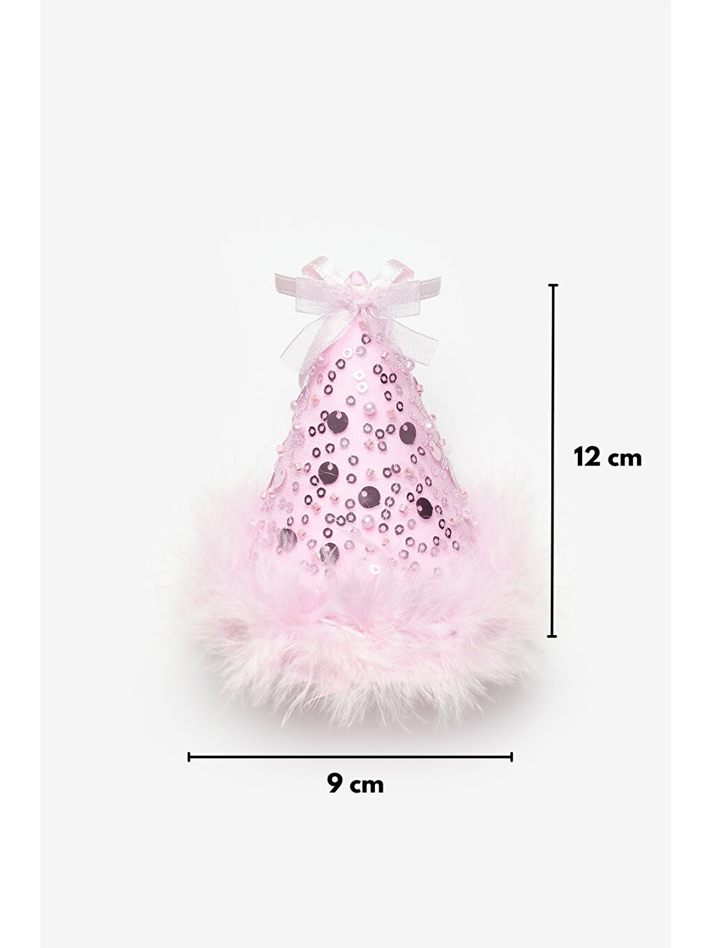 Pembe Fiyonk Detaylı Pullu Kız Çocuk Klipsli Doğum Günü Huni Taç-6