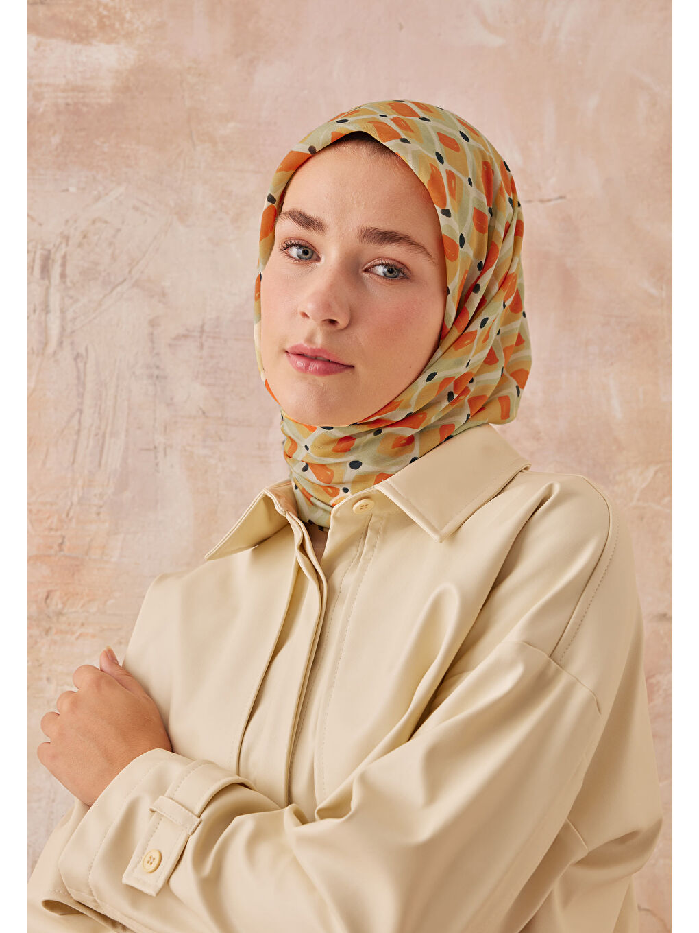 Leıla Desen Pamuk İpek Eşarp Soft Yeşil