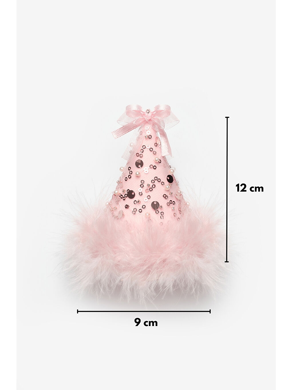 Pembe Somon Fiyonk Detaylı Pullu Kız Çocuk Klipsli Doğum Günü Huni Taç-3