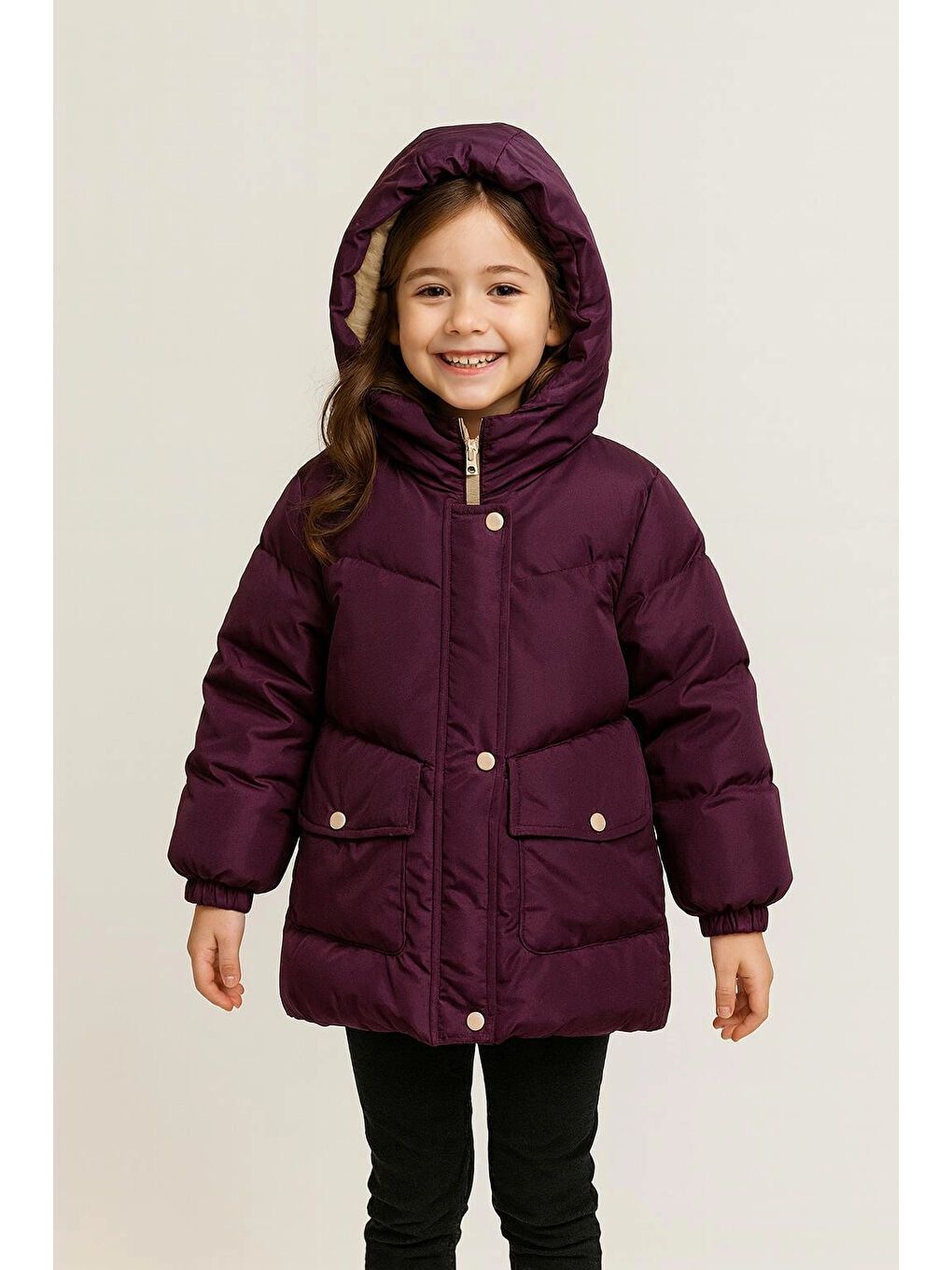 Mürdüm Kapüşonlu Kışlık Kız Çocuk Mont 4241