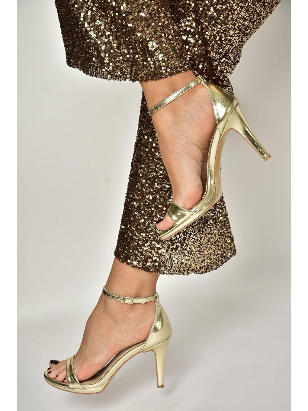 Sarı Altın Kadın Topuklu Ayakkabı Y569716909-3