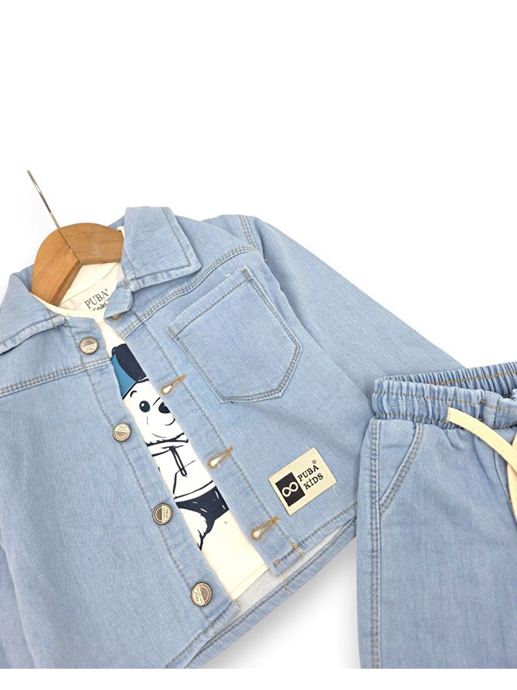 Mavi Erkek Çocuk 1-2-3-4-5 Yaş 3'lü Jean Takım, Jean Ceket, T-shirt Ve Pantolonlu 3'lü Takım-2