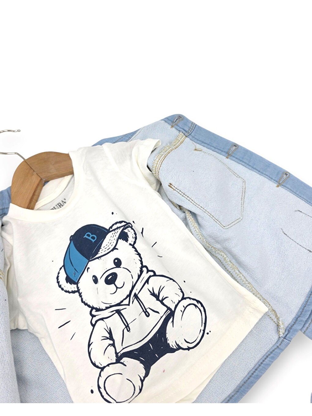 Mavi Erkek Çocuk 1-2-3-4-5 Yaş 3'lü Jean Takım, Jean Ceket, T-shirt Ve Pantolonlu 3'lü Takım-5