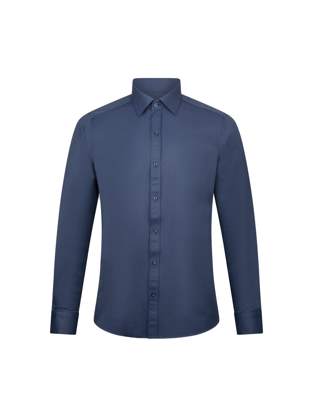 Lacivert Slim Fit Desenli Slim Yaka Pamuklu Uzun Kollu Klasik Gömlek